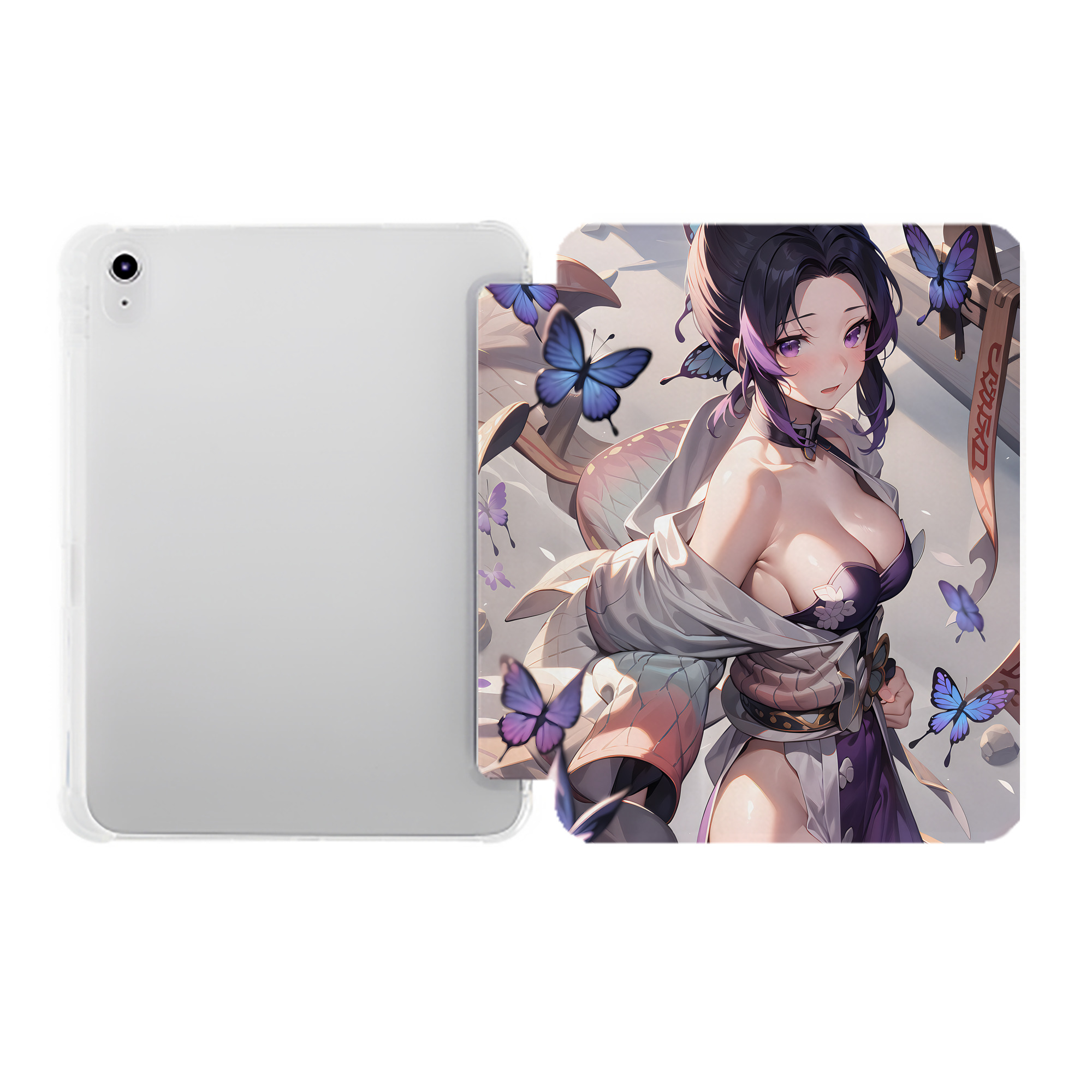 （画像用） 鬼滅の刃（きめつのやいば）蟲柱-胡蝶 しのぶ／こちょう しのぶ Kochou Shinobu IPad ケース ペン収納付き 三つ折りスタンド PUレザー×シリコン 対応機種9.5/10.5/10.9インチ